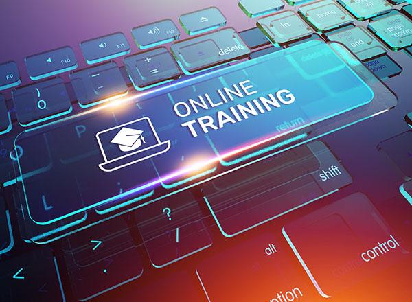 A graphic of a computer keyboard that reads Online Training. 
