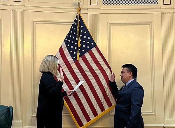 Photo of Paul Antolin getting sworn in. 