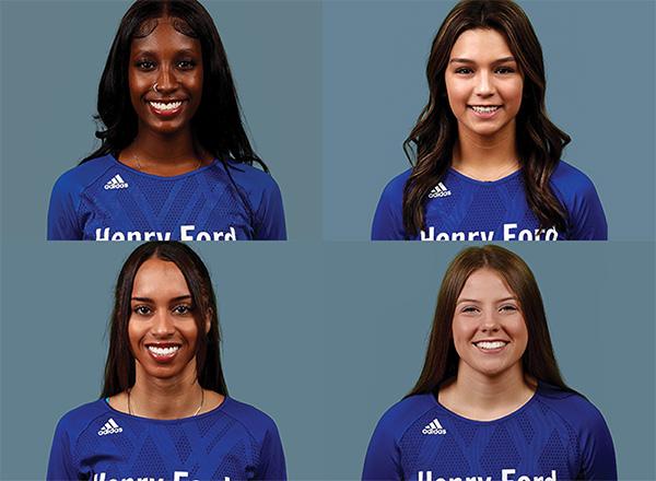 A grid of 4 photos of the 4 HFC volleyball players. 