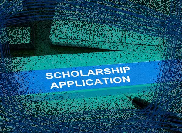 Stylized graphic that says: Scholarship Application.