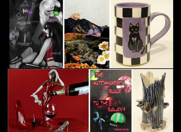 six photos of student art