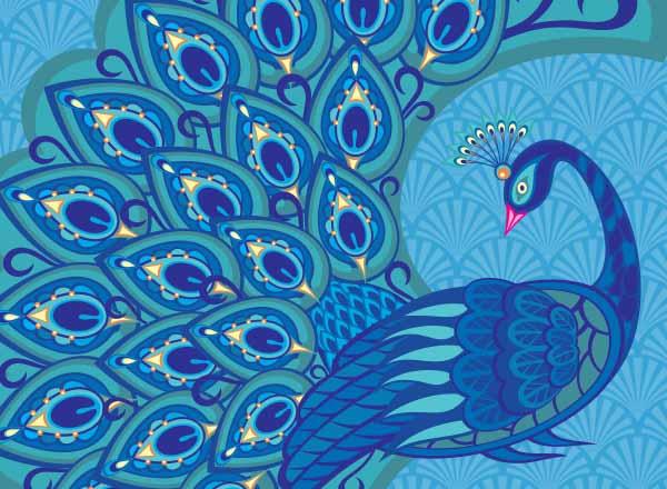 Artwork of a peacock representing the theme for this year's luncheon.