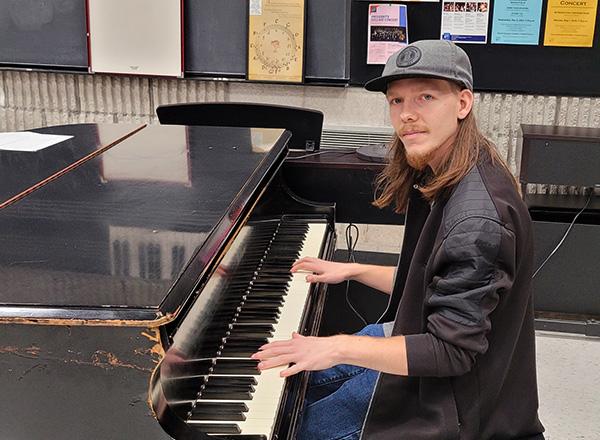 HFC student Andrew Cutting at the keyboard.