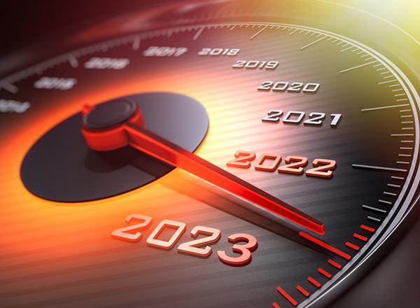 speedometer with 2023 highlighted