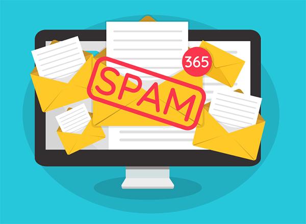 Artwork of a computer screen with spam messages and large SPAM notation