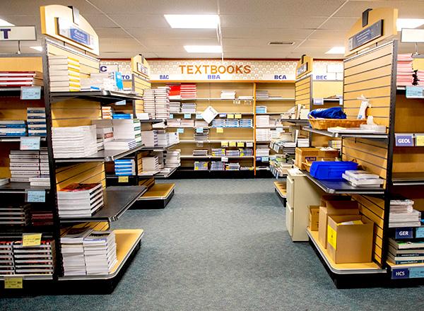 College Store book shelves.