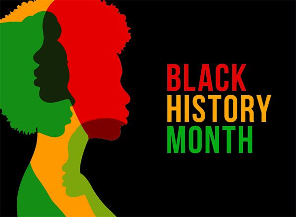 Black History Month graphic in red, yellow, and green
