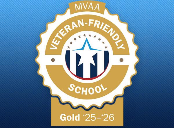 Seal stating Veteran Friendly School Gold 25-26