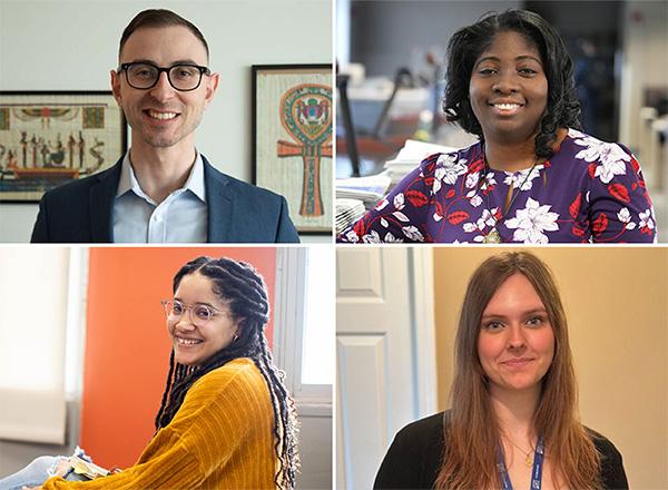 Clockwise from top left: HFC alumni Amir El-Aswad, Micah Walker, Alayna Kondraciuk, and Alanna Grace-Marie Schwartz will speak about their experiences at the College on Nov. 19’s panel, “Getting the Most Out of Your College Experience.”