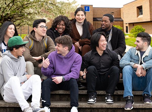 HFC students chatting in the courtyard. 