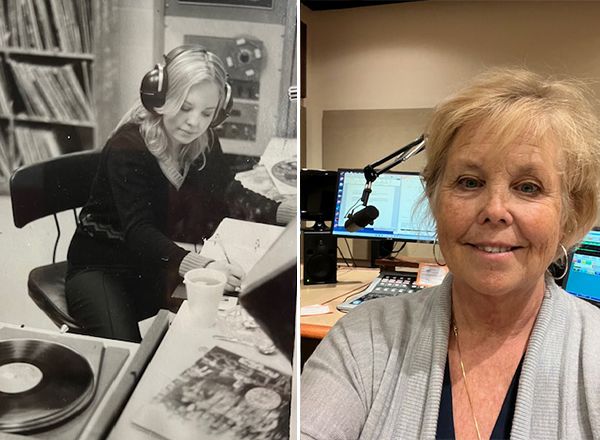 Peggy on the left in studio back in the day, and Peggy on the right in studio today.