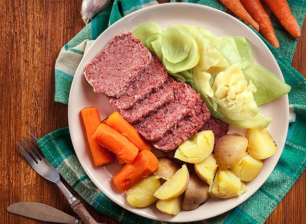 Corned beef and cabbage meal.