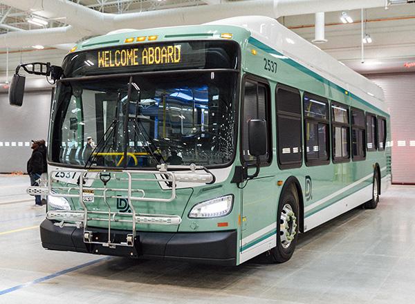DDOT bus in garage that reads Welcome Aboard