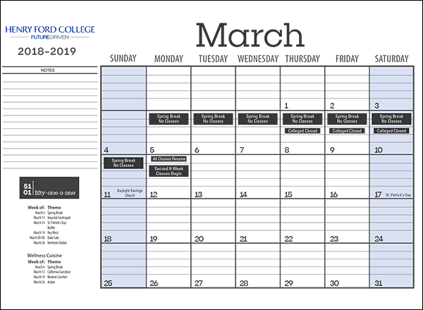 Image of March calendar with content in dates
