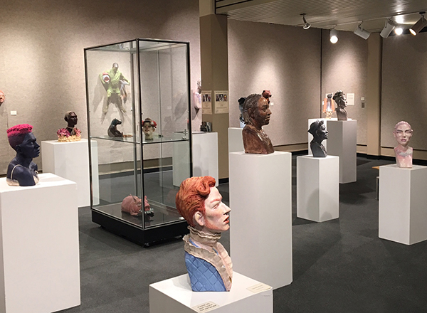 A display in the Sisson Gallery reflects the talents of the HFC Fine Arts community.