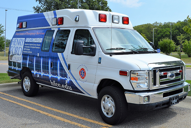 Photo of HFC's ambulance, which students use to learn the paramedic profession