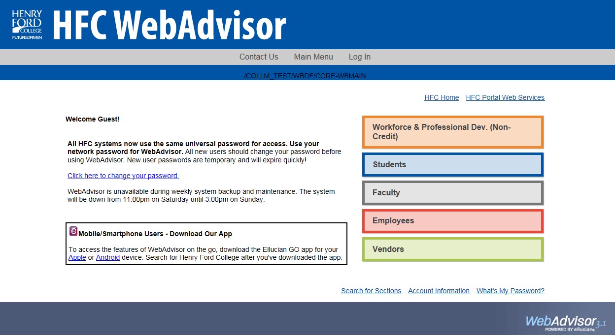 Graphic/screen-shot of HFC Webadvisor