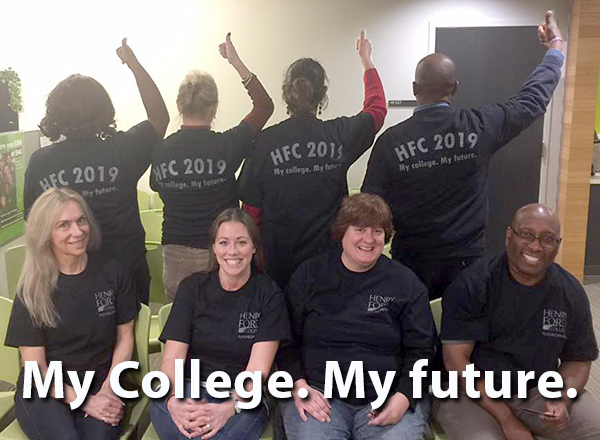 8 people wearing T-shirts. Text says: My College, My Future