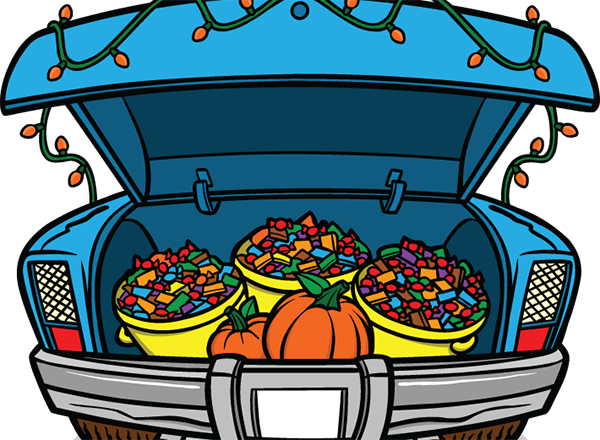 Vector image of a car trunk containing candy