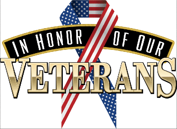 stylized type and graphic that says "In Honor of our Veterans"