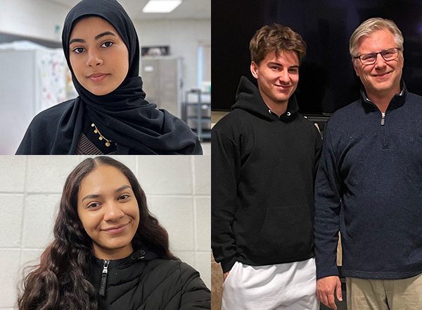 The first Learn4ward graduates from Henry Ford College in a grid format: Wedgan Abdulrab, Sharon Moncion, Nicholas Stevens (with his father, Shaun Stevens). 